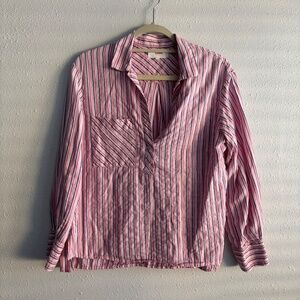 Xirena Hudson Striped Pink + Blue Long Sleeve Cotton Blouse